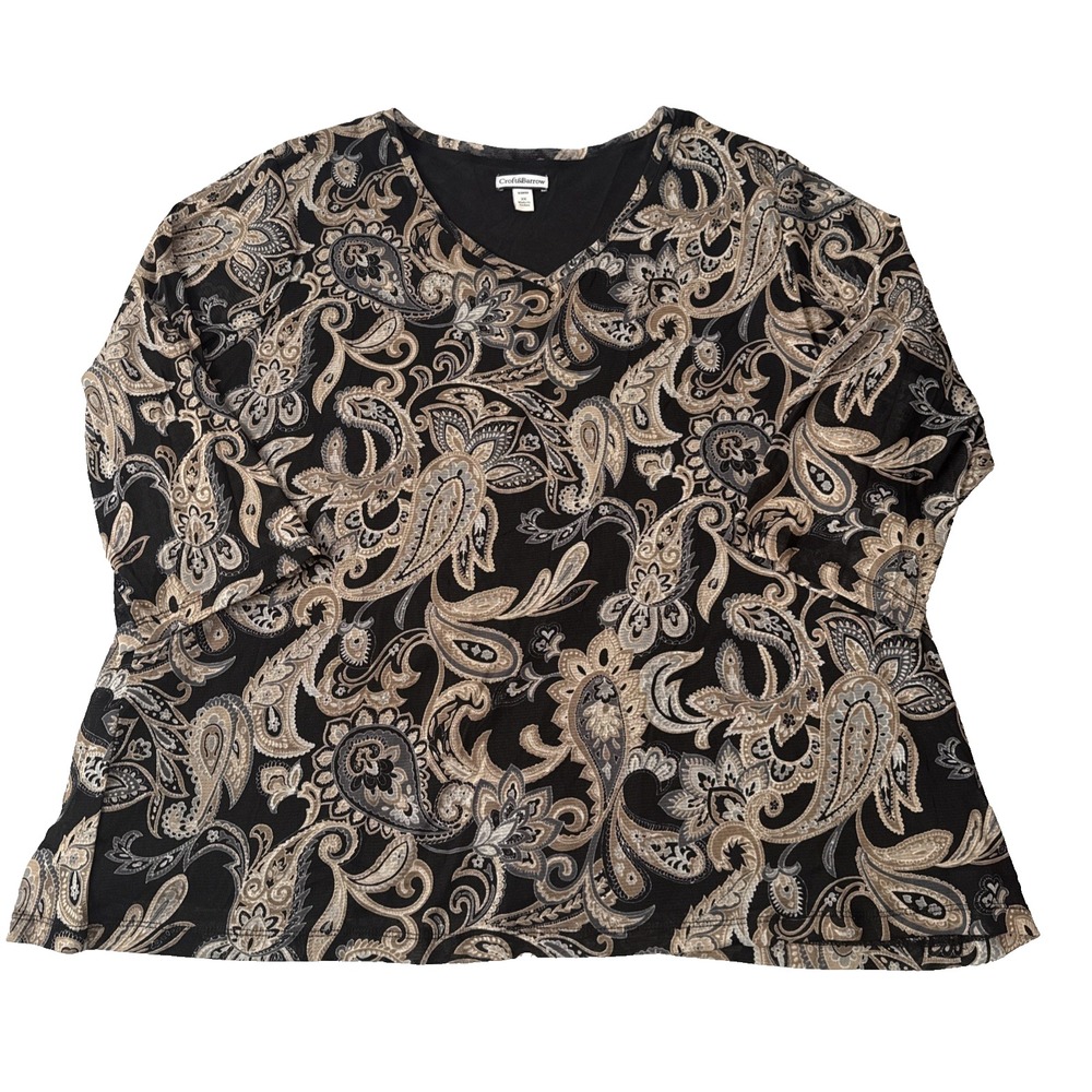 Croft & Barrow Sheer Lined Paisley V Neck 3/4 Sleeve Blouse Womens 3X Whimsigoth